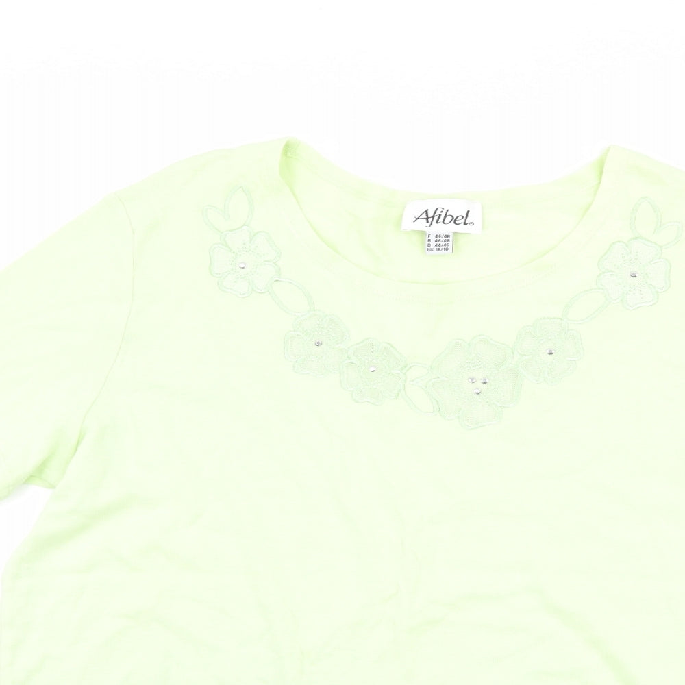 Afibel Womens Green Floral  Basic T-Shirt Size 16