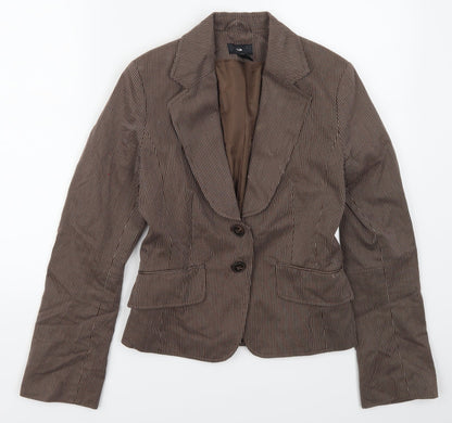H&M Womens Brown Striped  Jacket Suit Jacket Size 8
