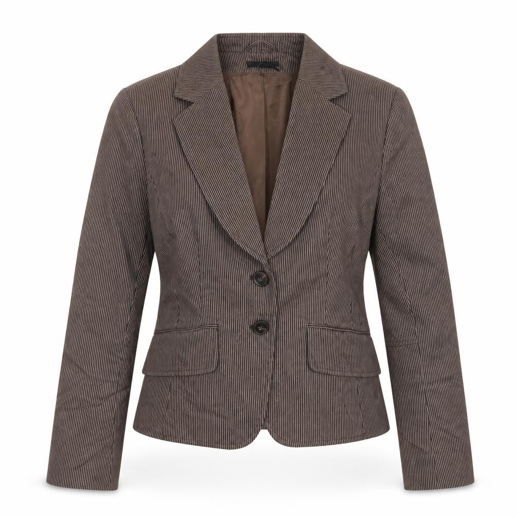 H&M Womens Brown Striped  Jacket Suit Jacket Size 8