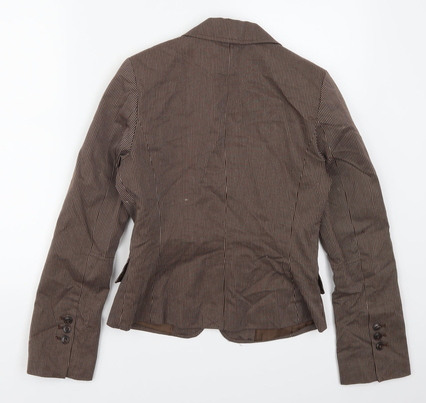 H&M Womens Brown Striped  Jacket Suit Jacket Size 8