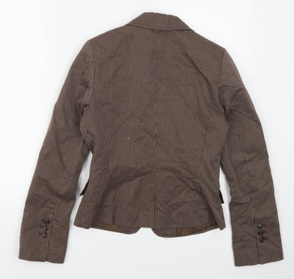 H&M Womens Brown Striped  Jacket Suit Jacket Size 8