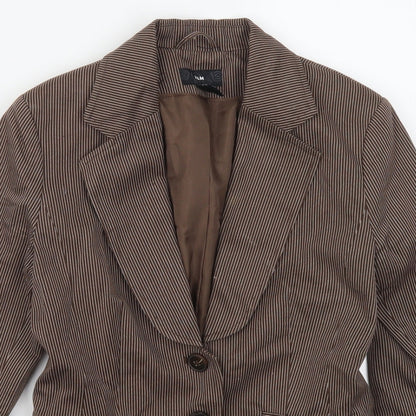 H&M Womens Brown Striped  Jacket Suit Jacket Size 8