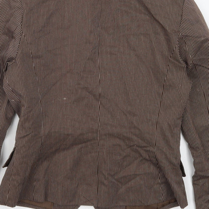 H&M Womens Brown Striped  Jacket Suit Jacket Size 8