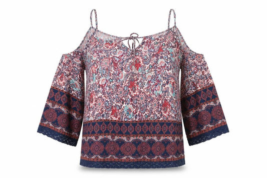Bershka Womens Black Geometric  Tunic Blouse Size M  - Cold shoulder