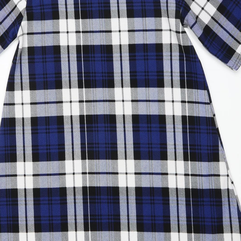 Apricot Womens Blue Plaid  T-Shirt Dress  Size 8