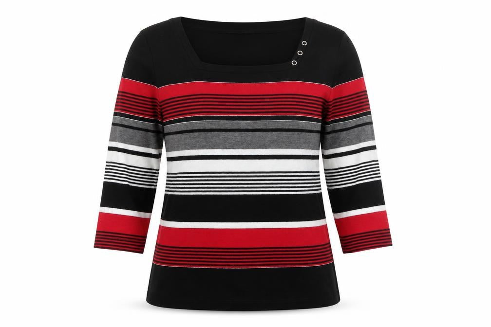 Bonmarché Womens Black Striped Basic T-Shirt Size M