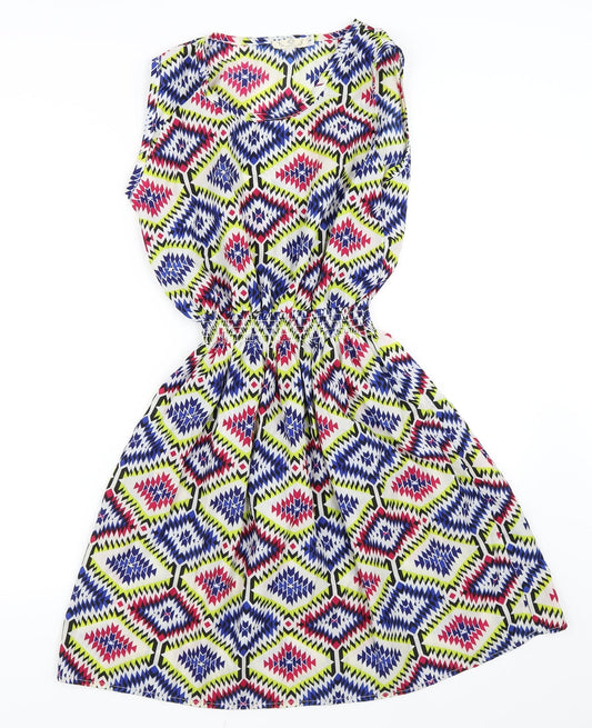 Drunken Tango Womens Multicoloured Geometric  Skater Dress  Size L