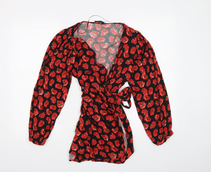 Pull&Bear Womens Black Floral  Basic Blouse Size S