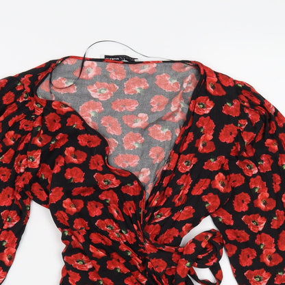 Pull&Bear Womens Black Floral  Basic Blouse Size S