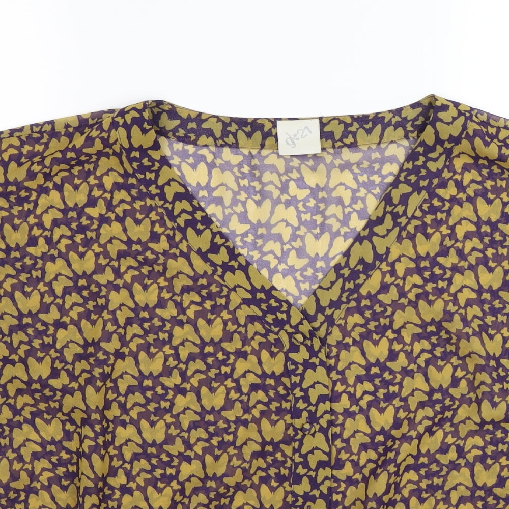 George Womens Purple Animal Print Chiffon Basic Blouse Size 12  - butterflies