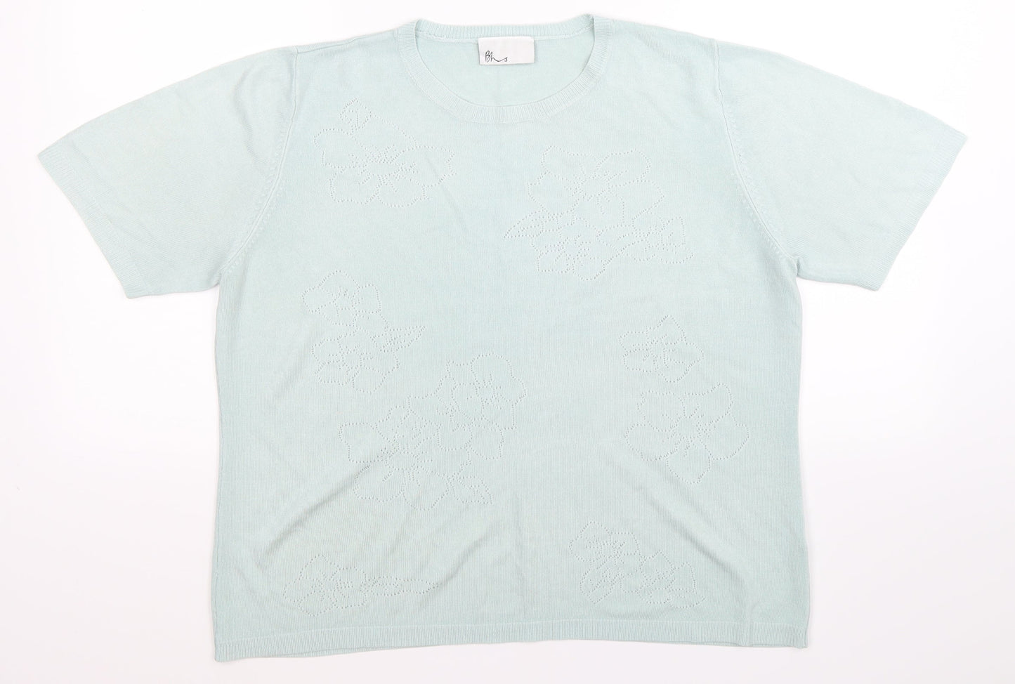 BHS Womens Green Floral Knit Pullover Jumper Size 18  - mint