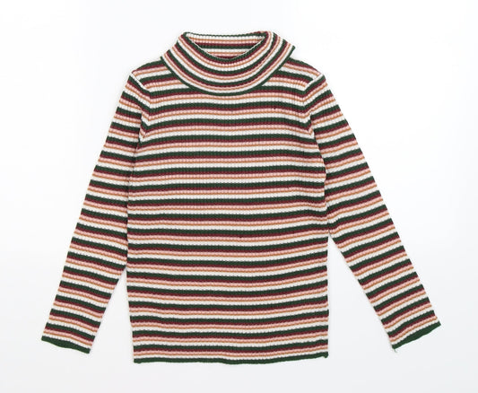 TU Girls Pink Striped Knit Pullover Jumper Size 7 Years