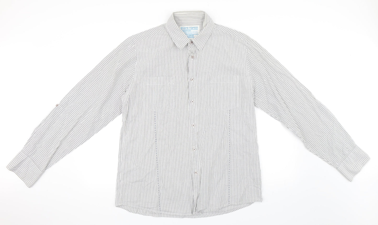 Topman Mens White Striped   Button-Up Size L