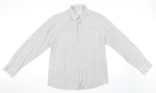 Topman Mens White Striped   Button-Up Size L