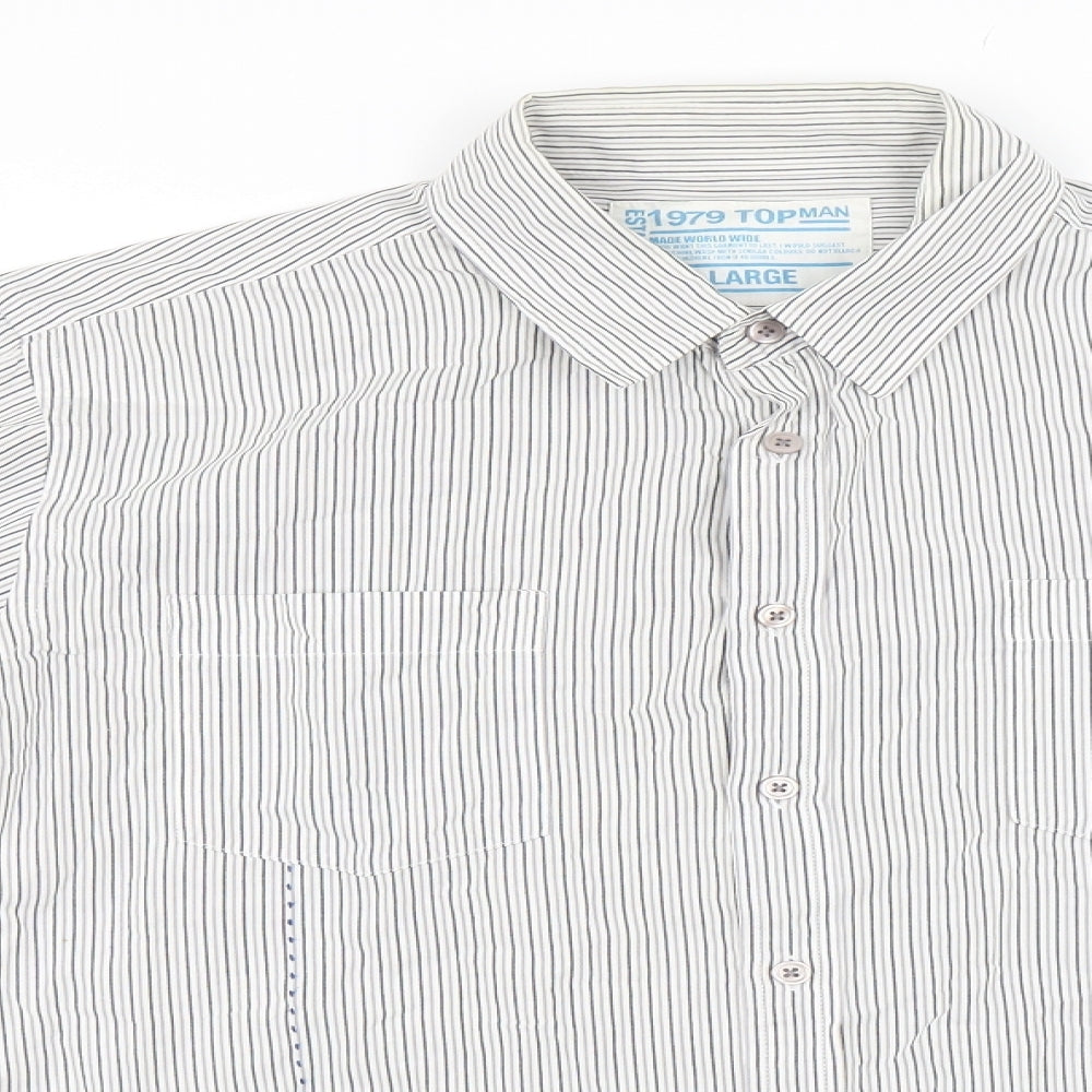 Topman Mens White Striped   Button-Up Size L