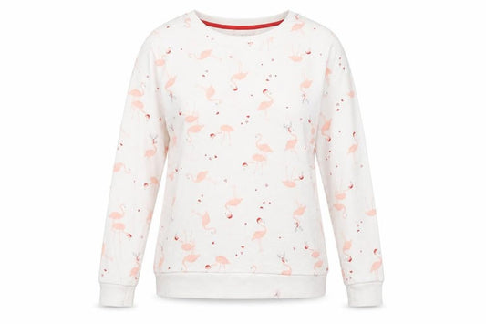 Matalan Womens White Animal Print  Pullover Sweatshirt Size L  - Flamingos