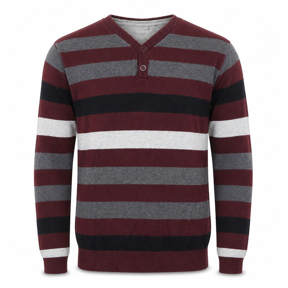 Cedarwood State Mens Red Striped Henley Jumper Size S