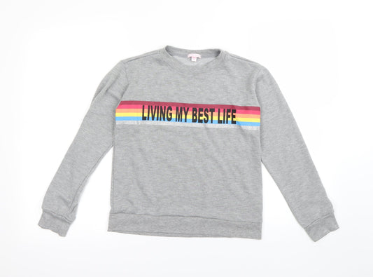 me n u Girls Grey Houndstooth  Pullover Jumper Size 12 Years