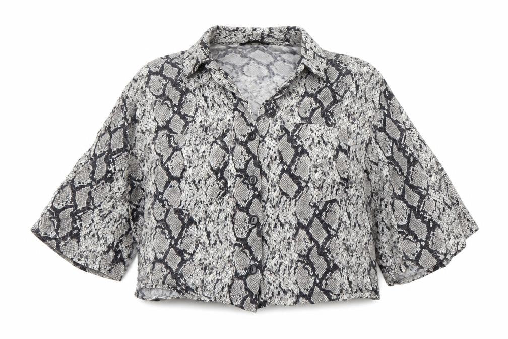 Bershka Womens Multicoloured Animal Print  Cropped Button-Up Size M