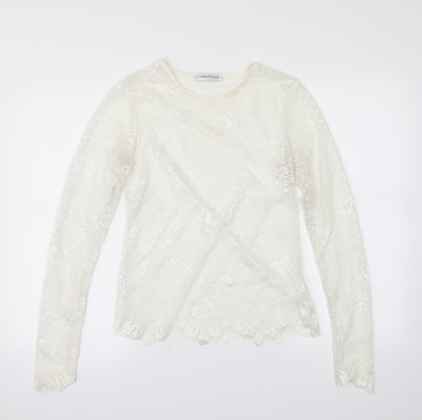 charlotte & co Womens White Floral  Basic Blouse Size S