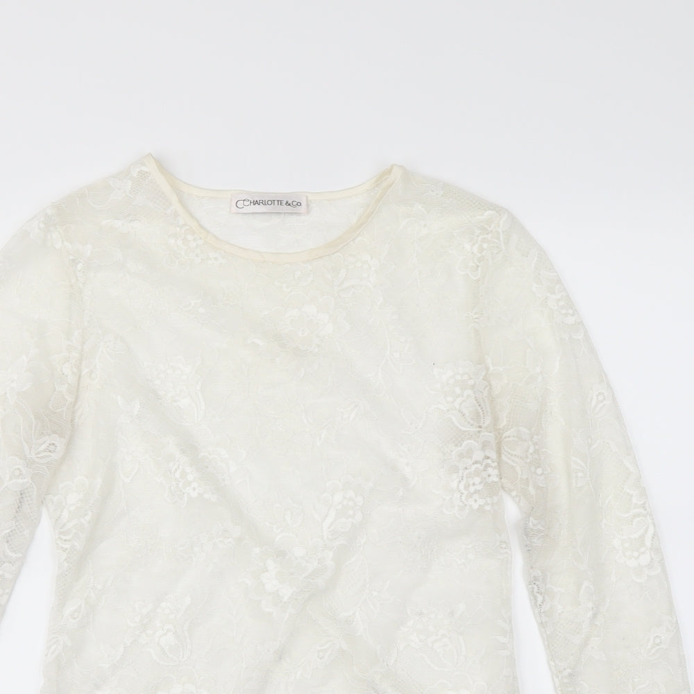 charlotte & co Womens White Floral  Basic Blouse Size S