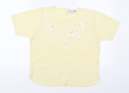Affections Womens Yellow Floral  Pullover Jumper Size M