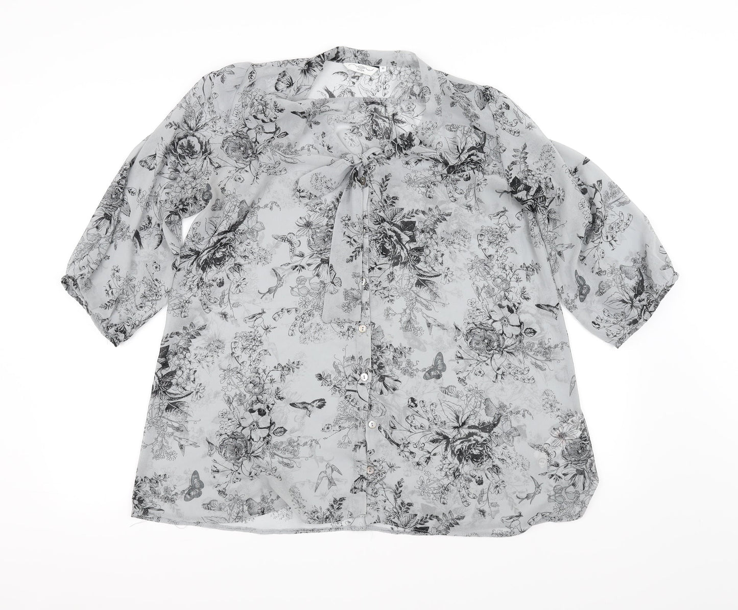 New Look Womens Grey Floral  Basic Blouse Size 10