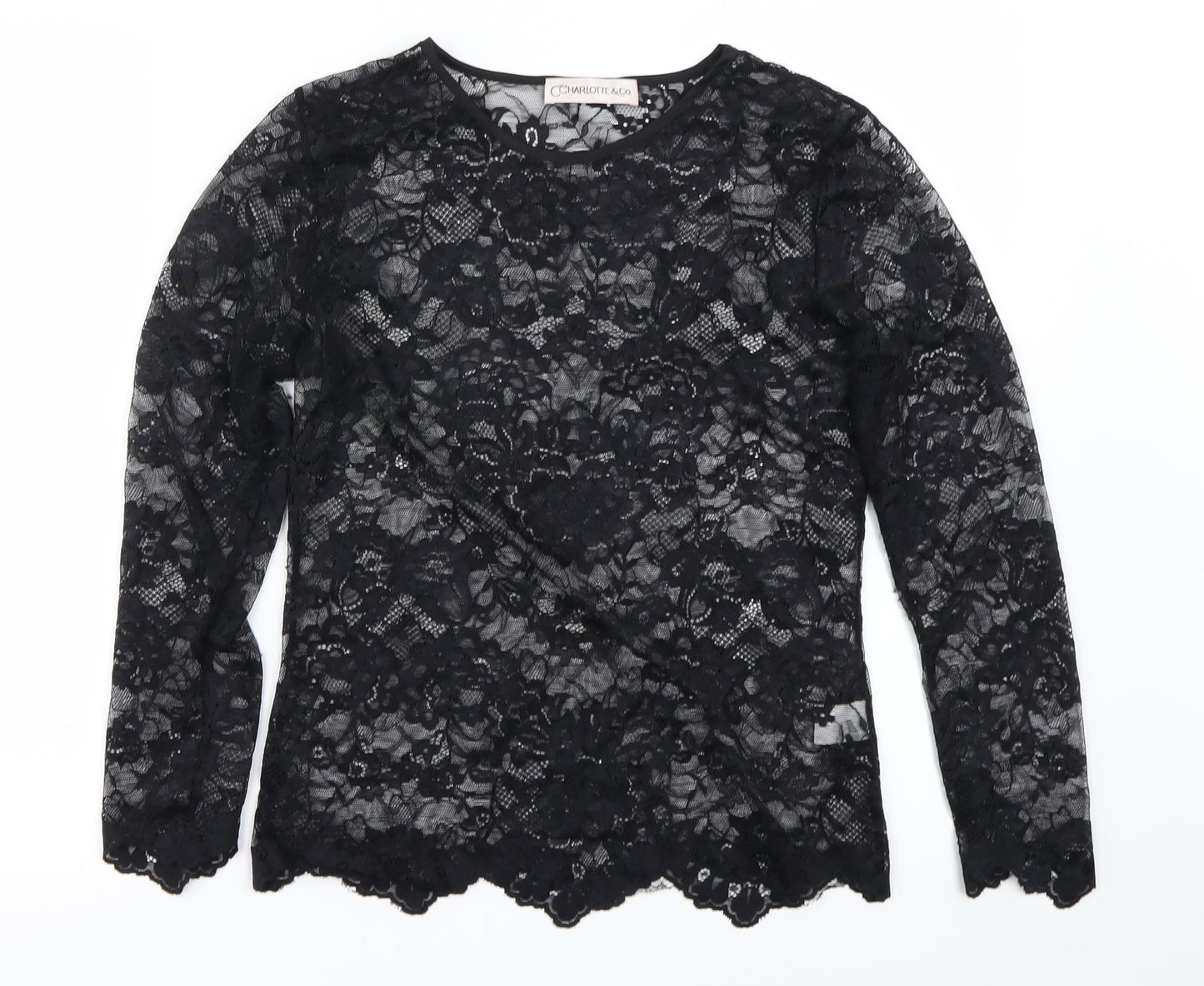 charlotte & co Womens Black Floral  Basic Blouse Size S