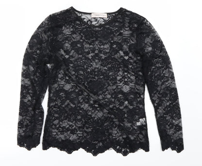 Preloved charlotte & co Womens Black Floral  Basic Blouse Size S - Front