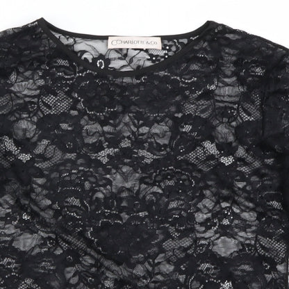 Preloved charlotte & co Womens Black Floral  Basic Blouse Size S - Detail
