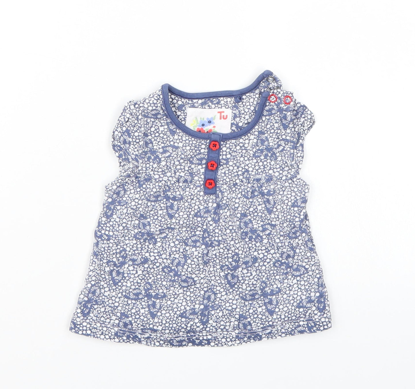 TU Girls White Floral  Basic T-Shirt Size 3-6 Months