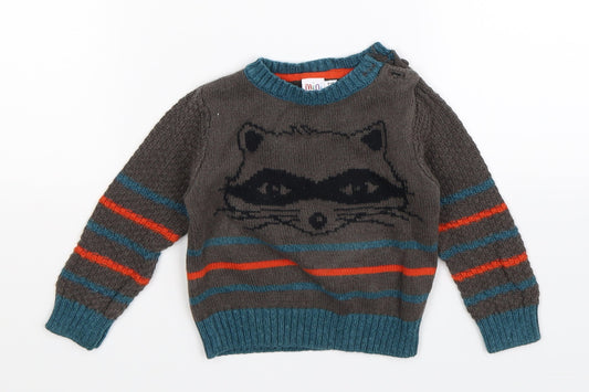 Mini Club Boys Grey  Knit Pullover Jumper Size 9-12 Months