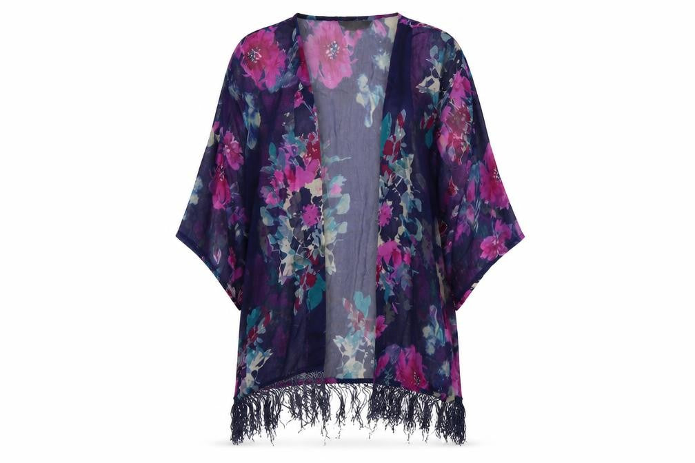 AX Paris Womens Blue Floral  Cardigan Jumper Size S