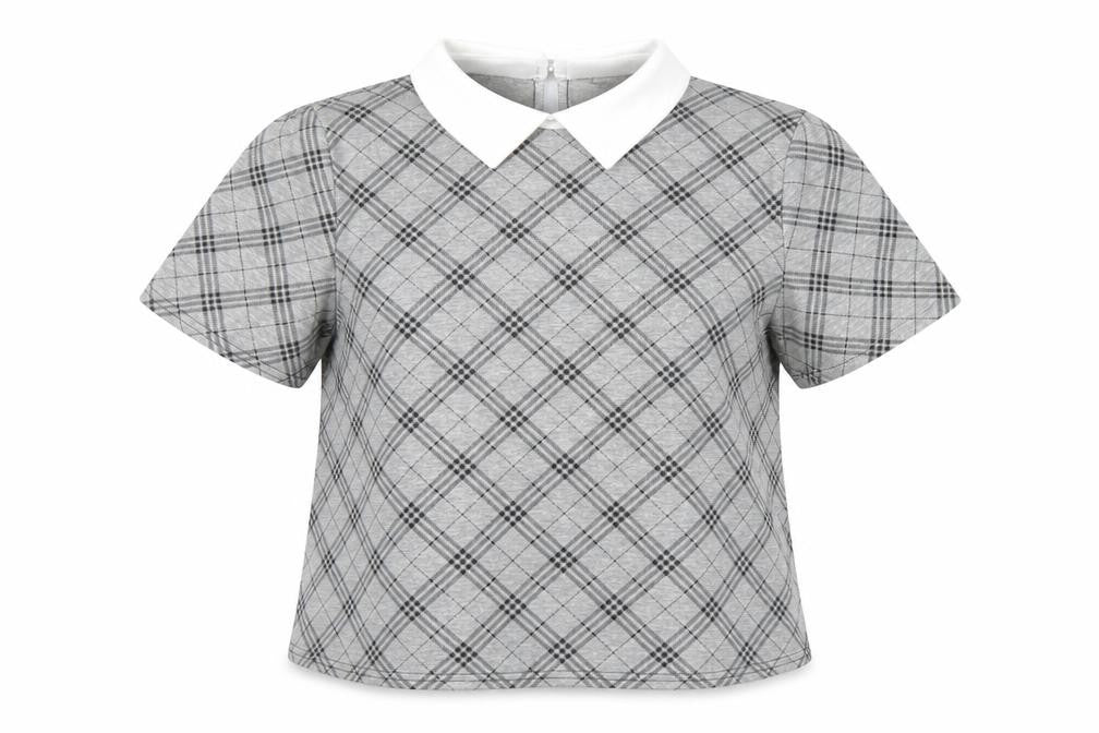 Cameo Rose Womens Grey Check Basic T-Shirt Size 8