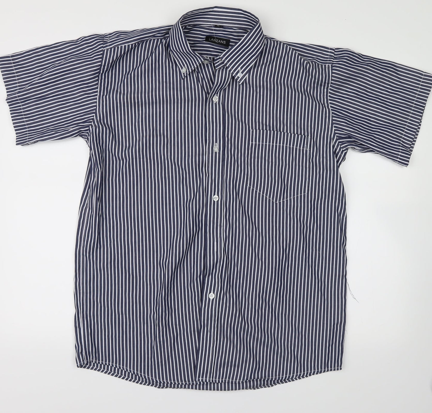 lanzans Mens Blue Striped   Button-Up Size 40