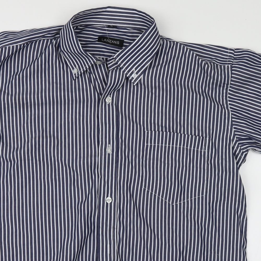 lanzans Mens Blue Striped   Button-Up Size 40