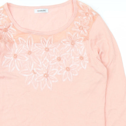 Preloved Damart Womens Pink Floral  Pullover Jumper Size 10 - Detail