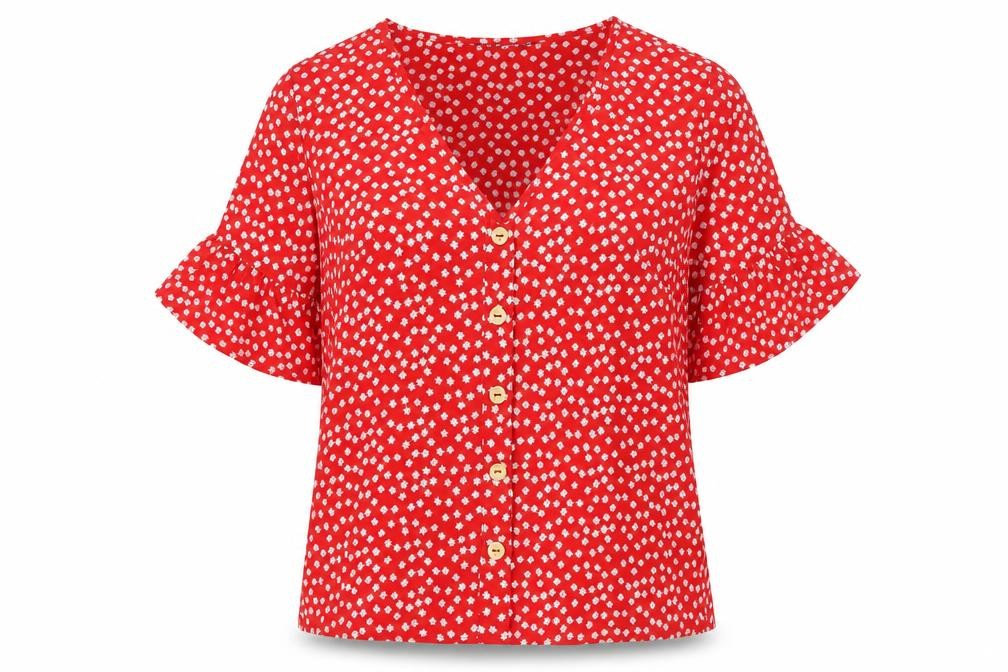 SheIn Womens Red Floral  Basic Blouse Size XS
