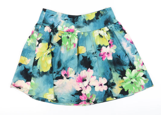 Lux Womens Blue Floral  Skater Skirt Size S