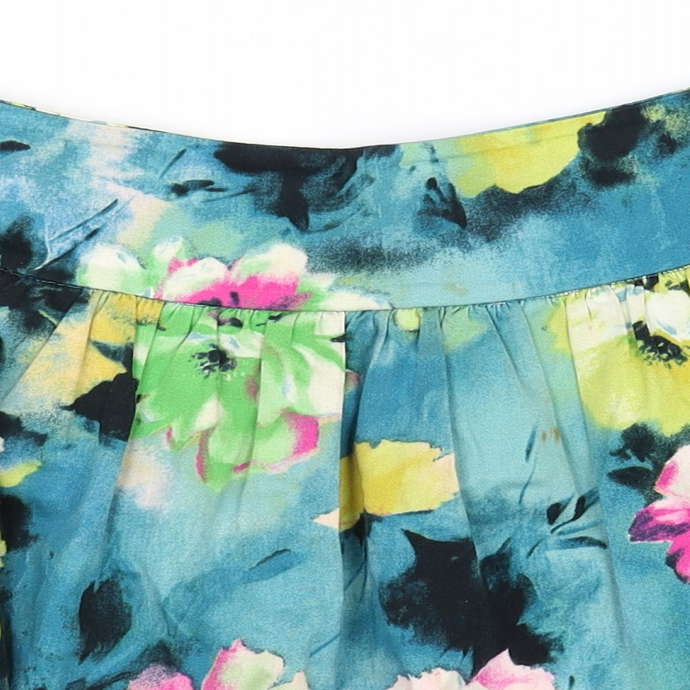 Lux Womens Blue Floral  Skater Skirt Size S