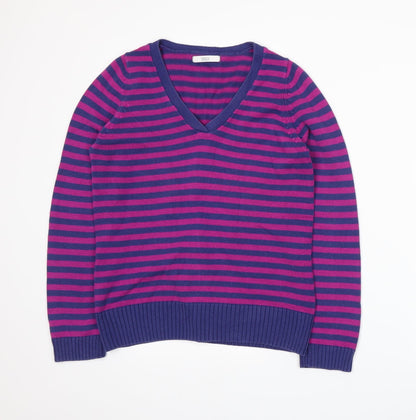 Preloved Marks and Spencer Womens Purple Striped Knit Pullover Jumper Size 12 - Front