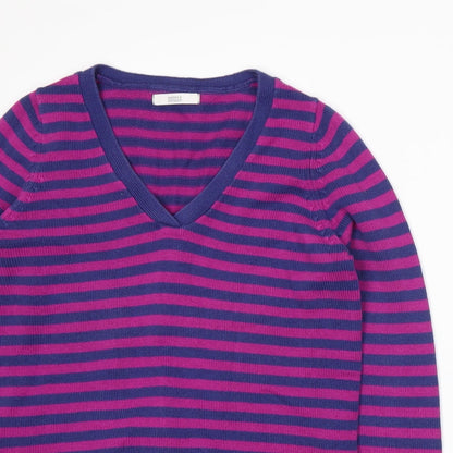 Preloved Marks and Spencer Womens Purple Striped Knit Pullover Jumper Size 12 - Detail