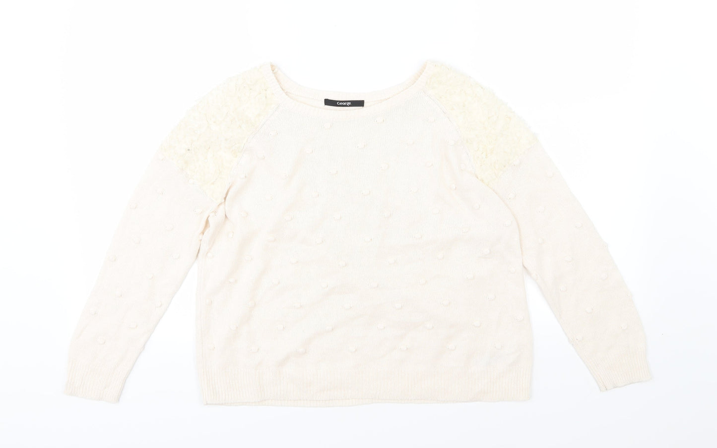 George Womens Beige Polka Dot Knit Pullover Jumper Size 12