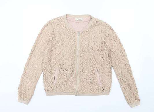 Monrow Womens Beige Floral Jersey Full Zip Sweatshirt Size S