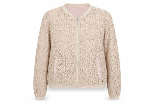 Monrow Womens Beige Floral Jersey Full Zip Sweatshirt Size S