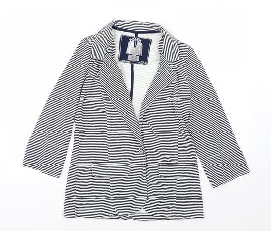 Denim & Co. Womens Blue Striped Denim Jacket Blazer Size 8