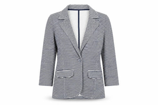Denim & Co. Womens Blue Striped Denim Jacket Blazer Size 8