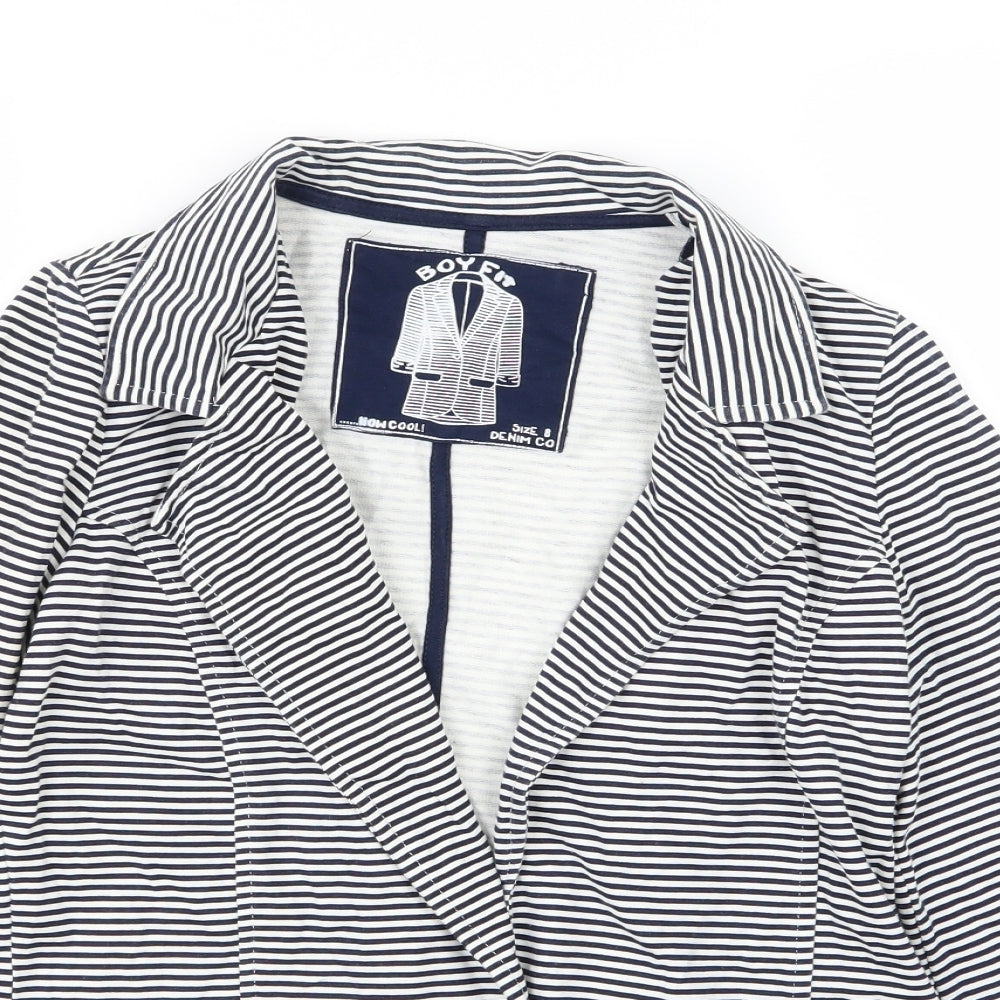 Denim & Co. Womens Blue Striped Denim Jacket Blazer Size 8