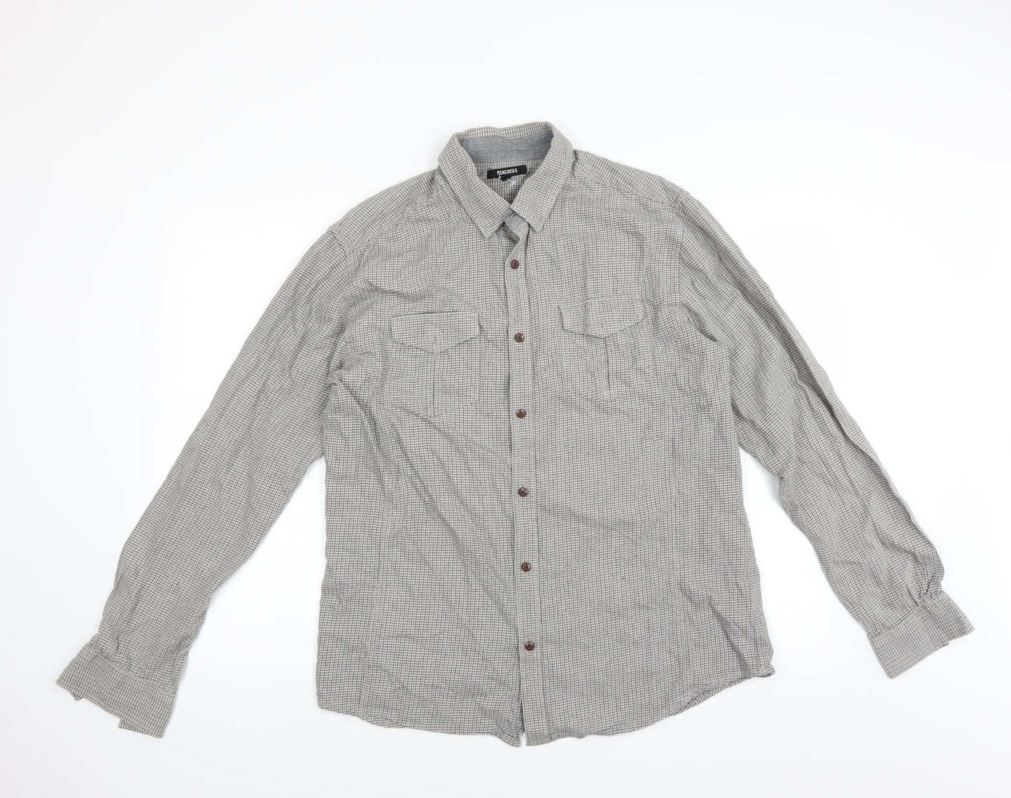 Peacocks Mens Green Check   Button-Up Size L