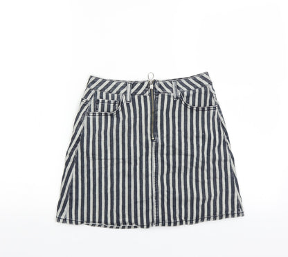 Preloved Primark Womens Blue Striped  Mini Skirt Size 6 - Front